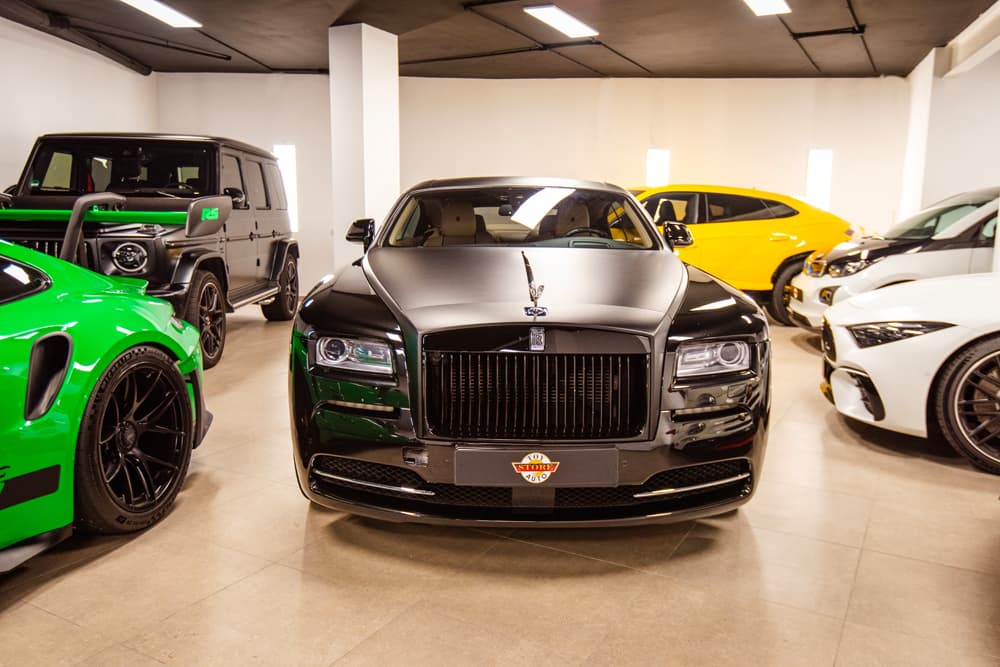 A Rolls-Royce Wraith in our showroom, among part of the current selection.